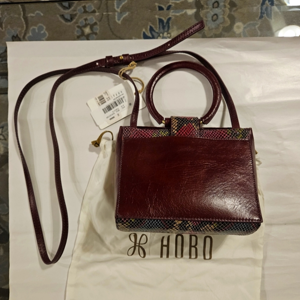 HOBO Heidi Small Crossbody Bag Mosaic Snake Burgundy Purple Leather  - Picture 7 of 10